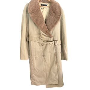 Brooks Brothers Mens Vintage Trench Coat 46 Large Tan Khaki Fur Double Breasted